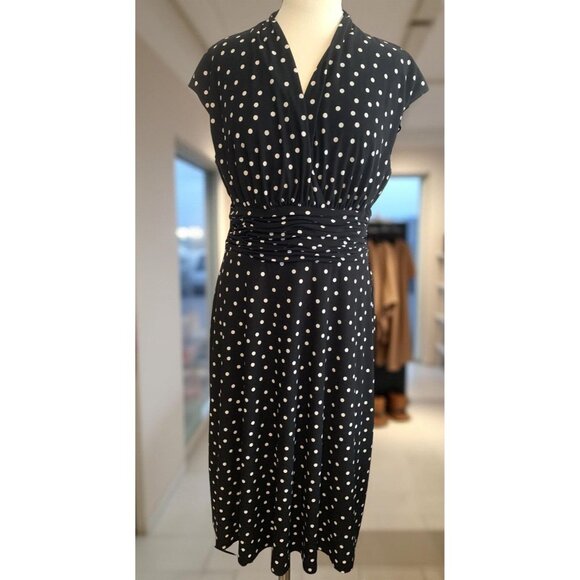 Kasper Dress Black/White Polka Dot Midi Fit & Flare Cap Sleeves Size 12 - Picture 1 of 8